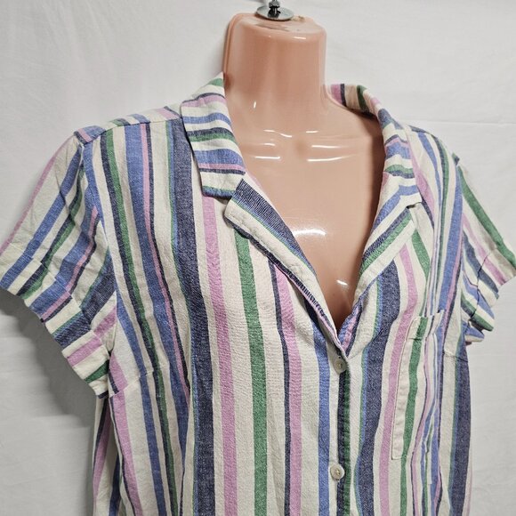 Marine Layer Lucy Resort Striped Top Blouse Shirt Women Size L Multicolor Hemp 3 - Picture 2 of 11